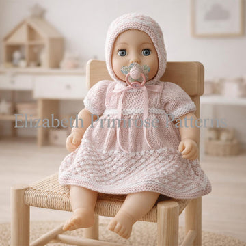 Star Stitch Dress and Bonnet Knitting Pattern P144 for 41–51cm/16–20 inches | Dolls Clothes | Elizabeth Primrose Patterns