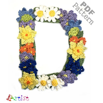 Floral letter D crochet applique pattern
