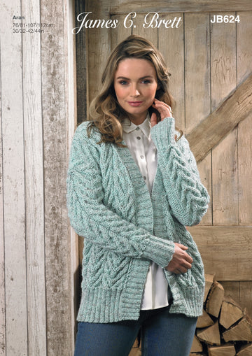Cardigan in James C. Brett Aztec Aran - JB624 - Leaflet