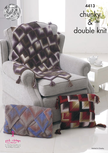 Throw & Cushions in King Cole Chunky and DK - 4413 - Downloadable PDF