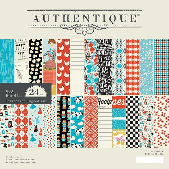 Authentique Paper Authentique Double-Sided Cardstock Pad 8"X8" 24/Pkg - Ingredient, 12 Designs/2 Each