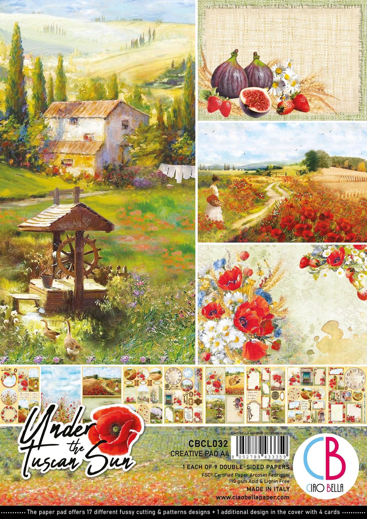 Ciao Bella Double-Sided Creative Pack 90lb A4 9/Pkg - Under The Tuscan Sun, 9 Designs/1 Each