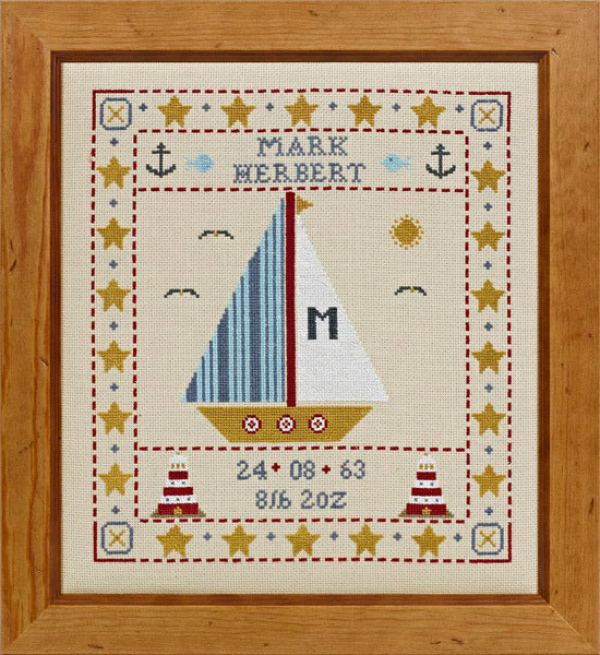 Historical Sampler Company Sail Boat Birth Sampler Cross Stitch Kit - 26cm x 29cm