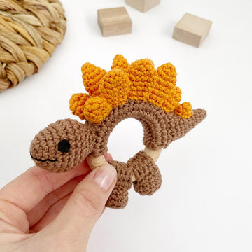 Crochet dinosaur baby rattle teether toy crochet pattern Stegosaurus