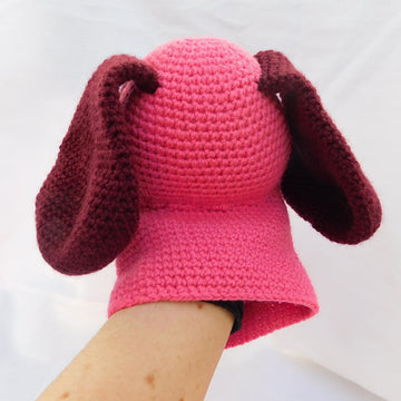Belita, the amigurumi dog, hand puppet