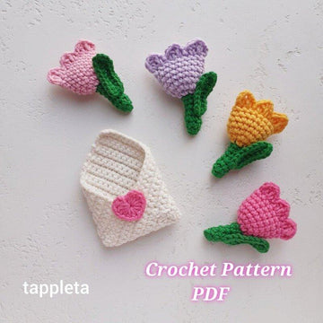 Love letter with tulip crochet pattern, Mini tulip crochet, Valentines day Envelope small gift handmade, Galentine favors, Mother day gift