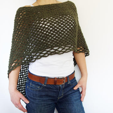 Khaki Asymmetrical Laced Poncho
