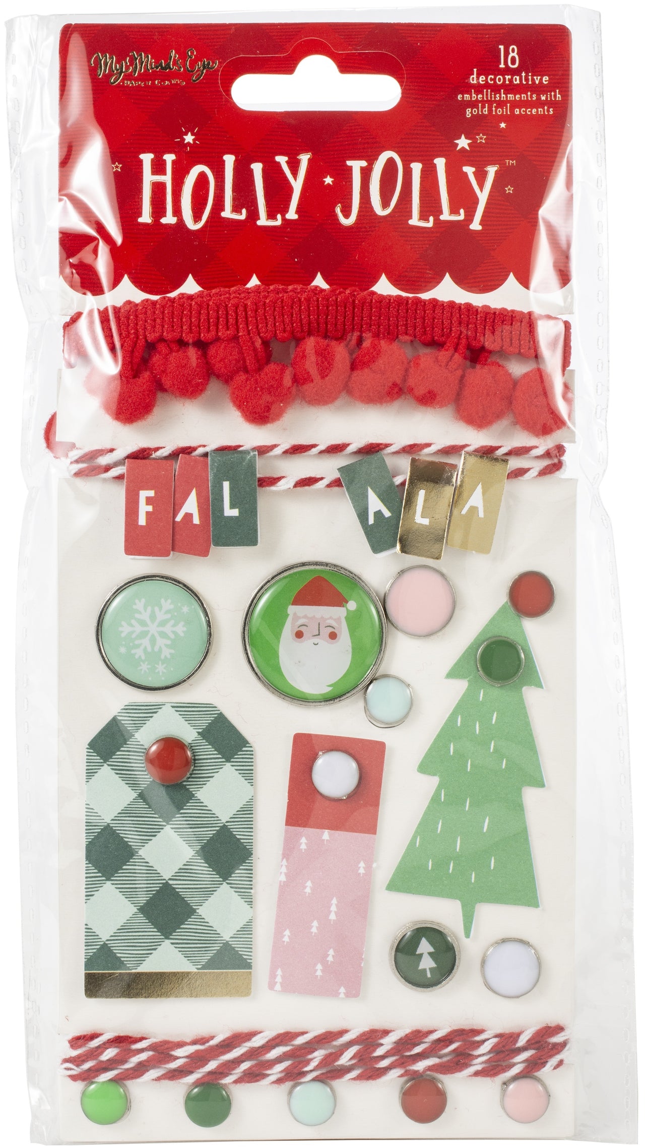 My Minds Eye Holly Jolly Decorative Brads 18/Pkg - W/Foiled Accents