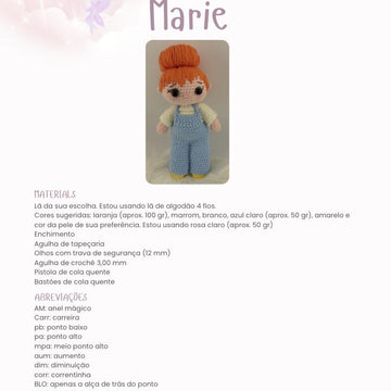 Marie - Amigurumi Doll Crochet Pattern Available in English & Portuguese