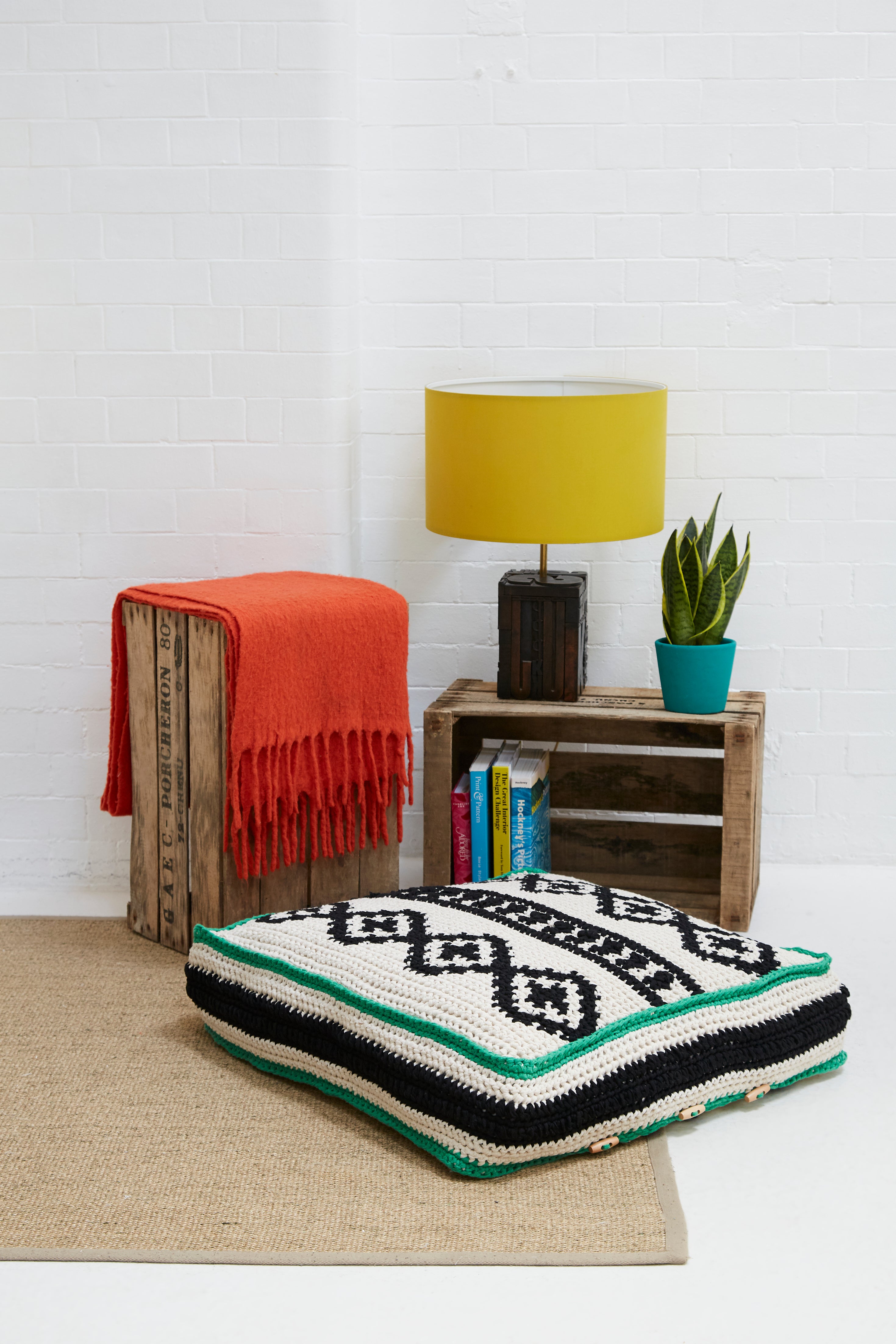 Put Your Feet Up Floor Cushion - Free Crochet Pattern For Home in Paintbox Yarns Recycled Ribbon