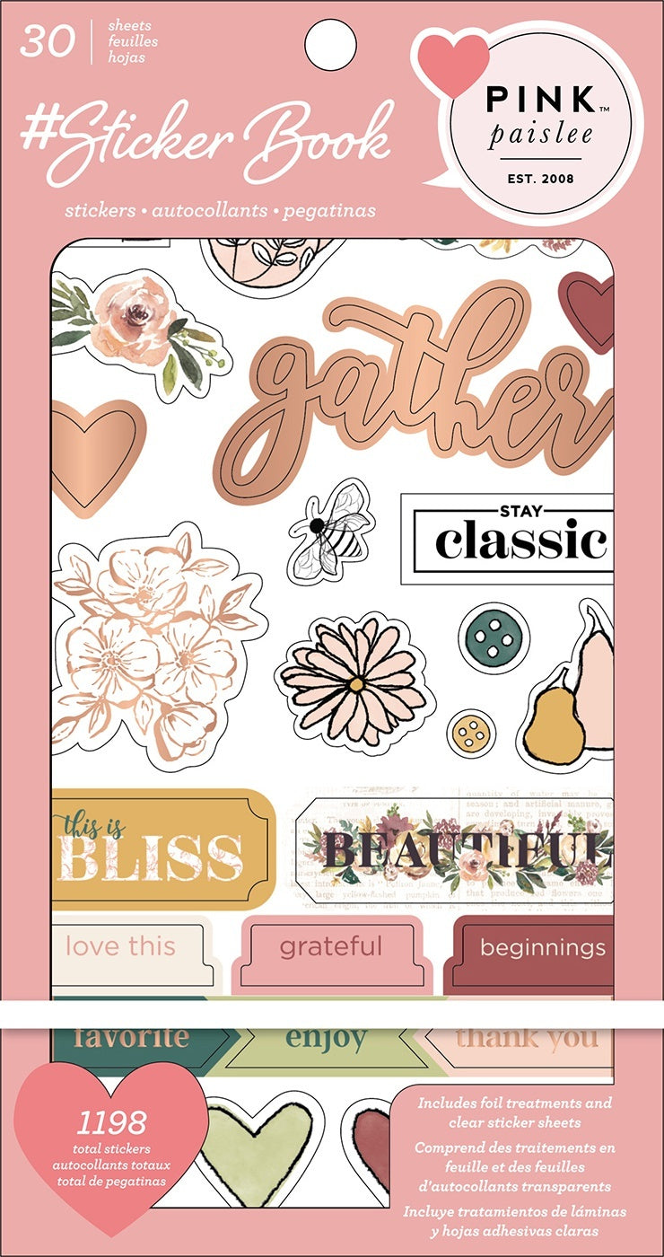 American Crafts Sticker Book 4.75"X8" - Pink Paislee W/Gold Foil, 1198/Pkg