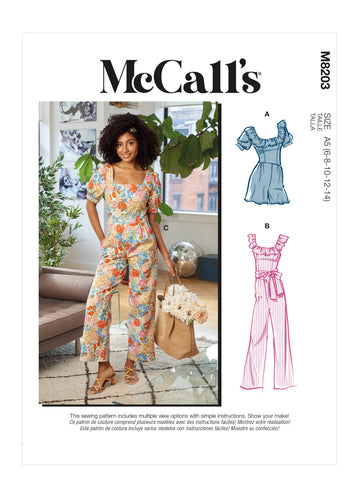 McCall's Misses' Romper, Jumpsuits & Sash M8203 - Sewing Pattern