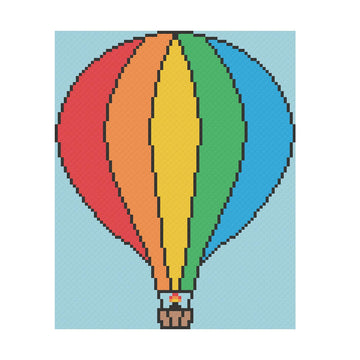 Rainbow Hot Air Balloon C2C Pattern - Large Throw Blanket PDF with Graph + Row-by-Row count
