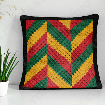 Chevron Bordered Rasta Cushion Herringbone Pillow Mini C2C Diagonal Crochet Pattern