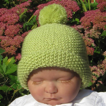 Baby Roll Brim Moss Stitch (Seed Stitch) Bobble Beanie Hat