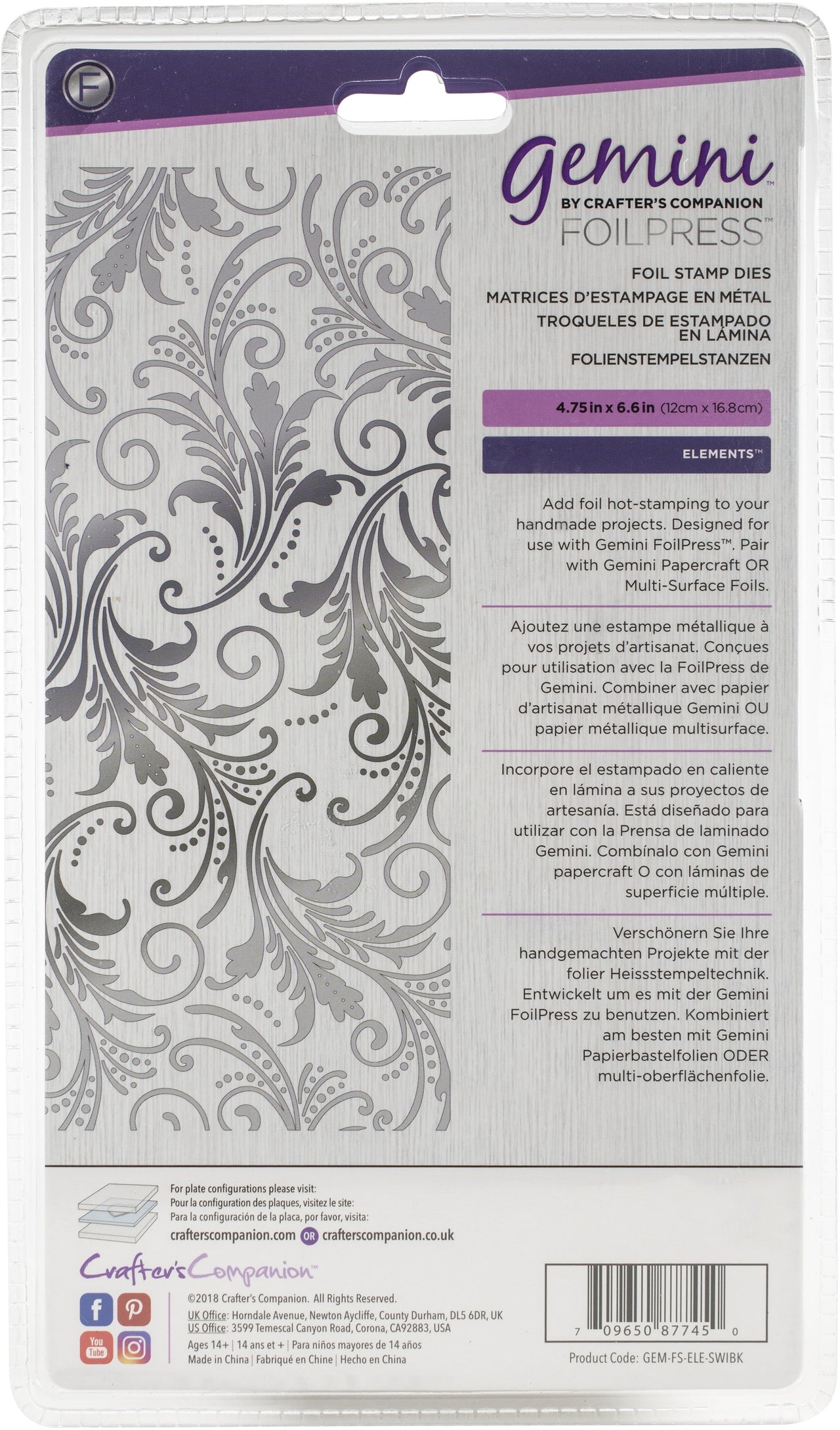 Crafter's Companion Gemini Foilpress Stamp Die Elements - Ornate Swirls Background