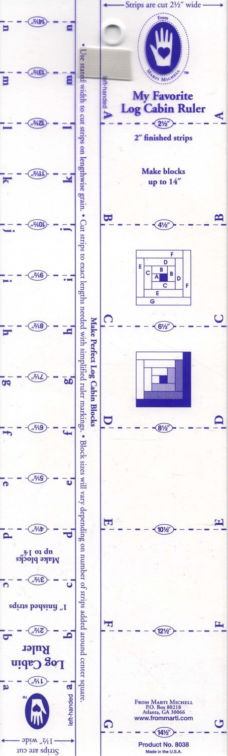 Marti Michell Ruler My Favorite Log Cabin 1in & 2in Quilting Template