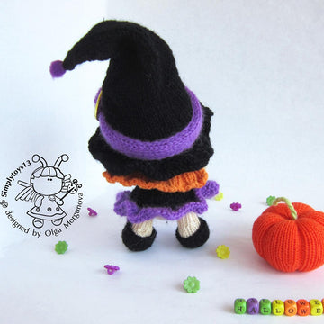 Young Witch doll and Pumpkin knitted flat