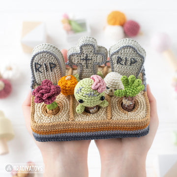 4-in-1 halloween night crochet pattern graveyard amigurumi tutorial mini kingdom DIY raven spider zombie howto digital PDF file by AradiyaToys (Olka Novytska)