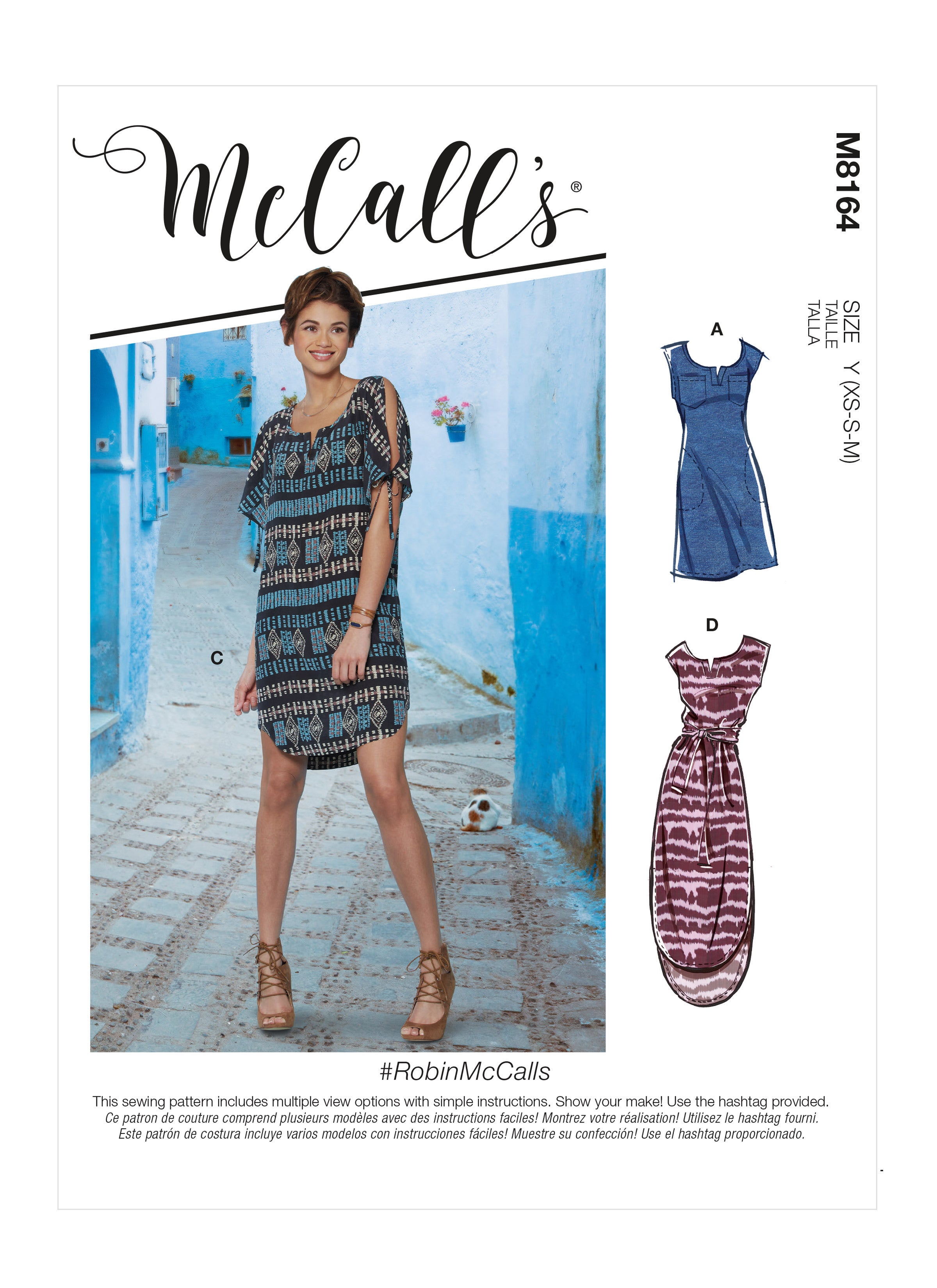 McCall's RobinMcCalls - Misses' Pullover Dresses With Sleeve Ties, Pocket Variations & Belt M8164 - Sewing Pattern