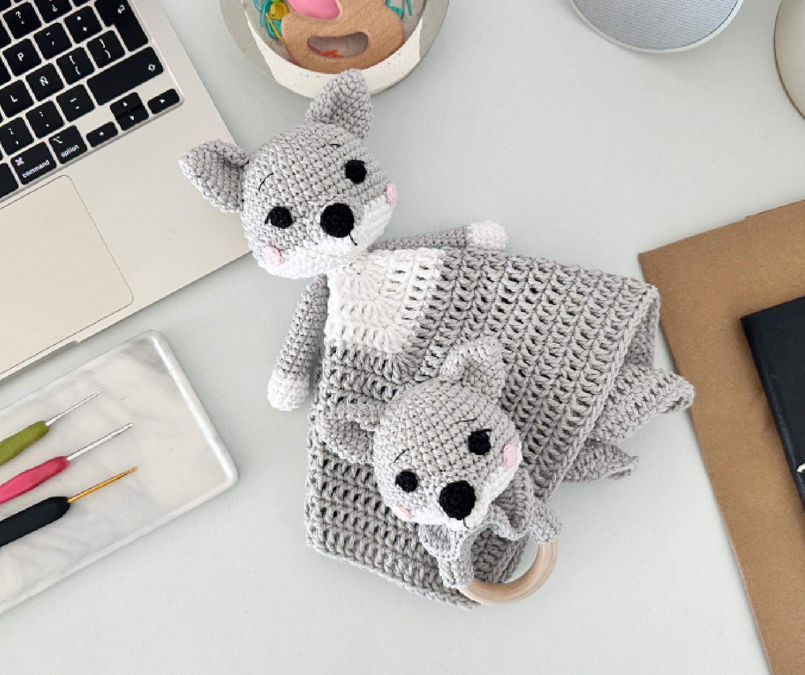 Wolf Baby Lovey Blanket & Rattle Crochet Pattern PDF – Cute Stuffed Toy Tutorial