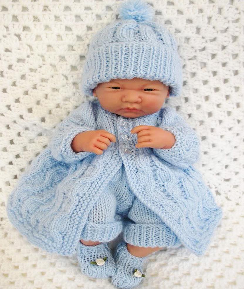 Dolls clothes knitting pattern Cable Matinee Coat, leggings, Hat and Boots