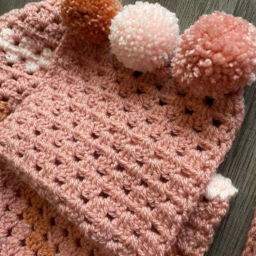 Pom Pom Granny Scarf and Head Band Set