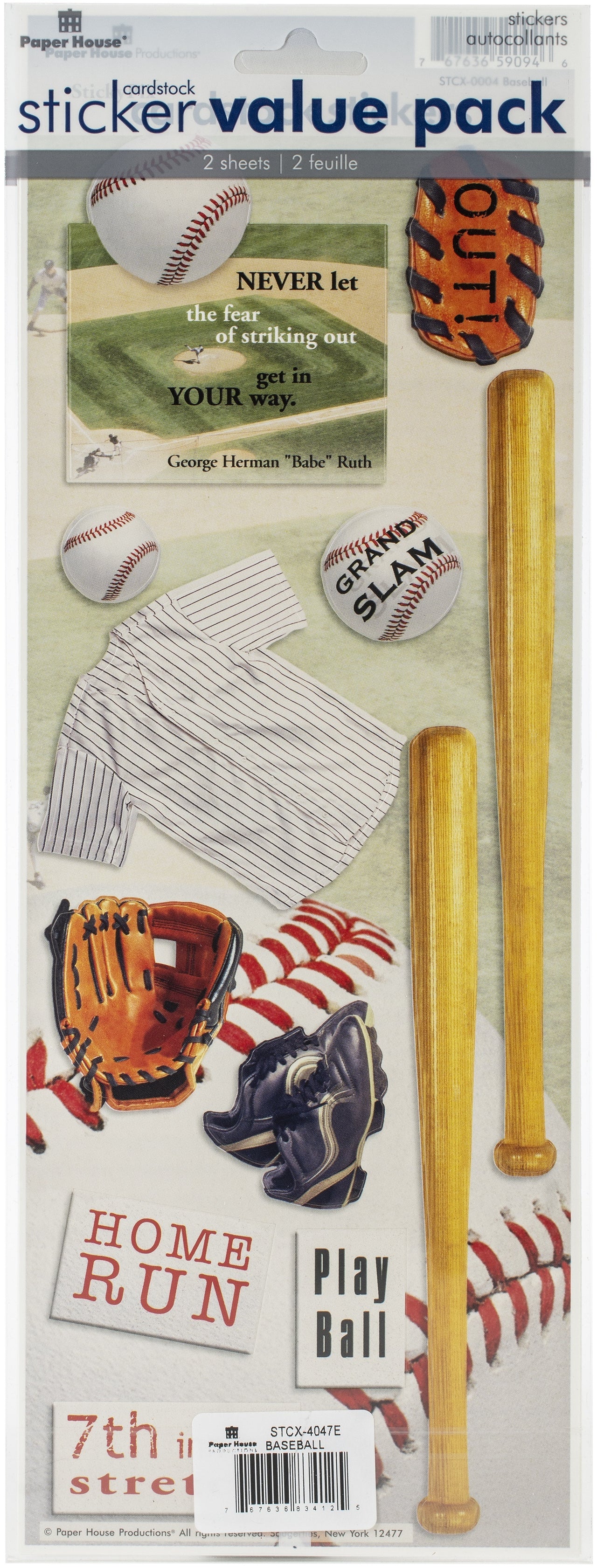 Paper House Cardstock Sticker 2/Pkg - Baseball