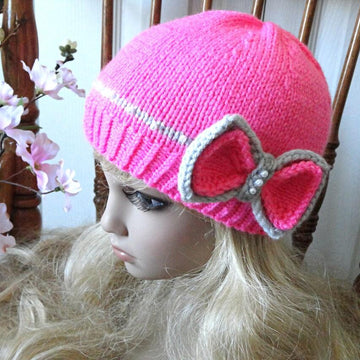 Knitting PATTERN Hat Knitted Girls Beanie Women Hat with Bow