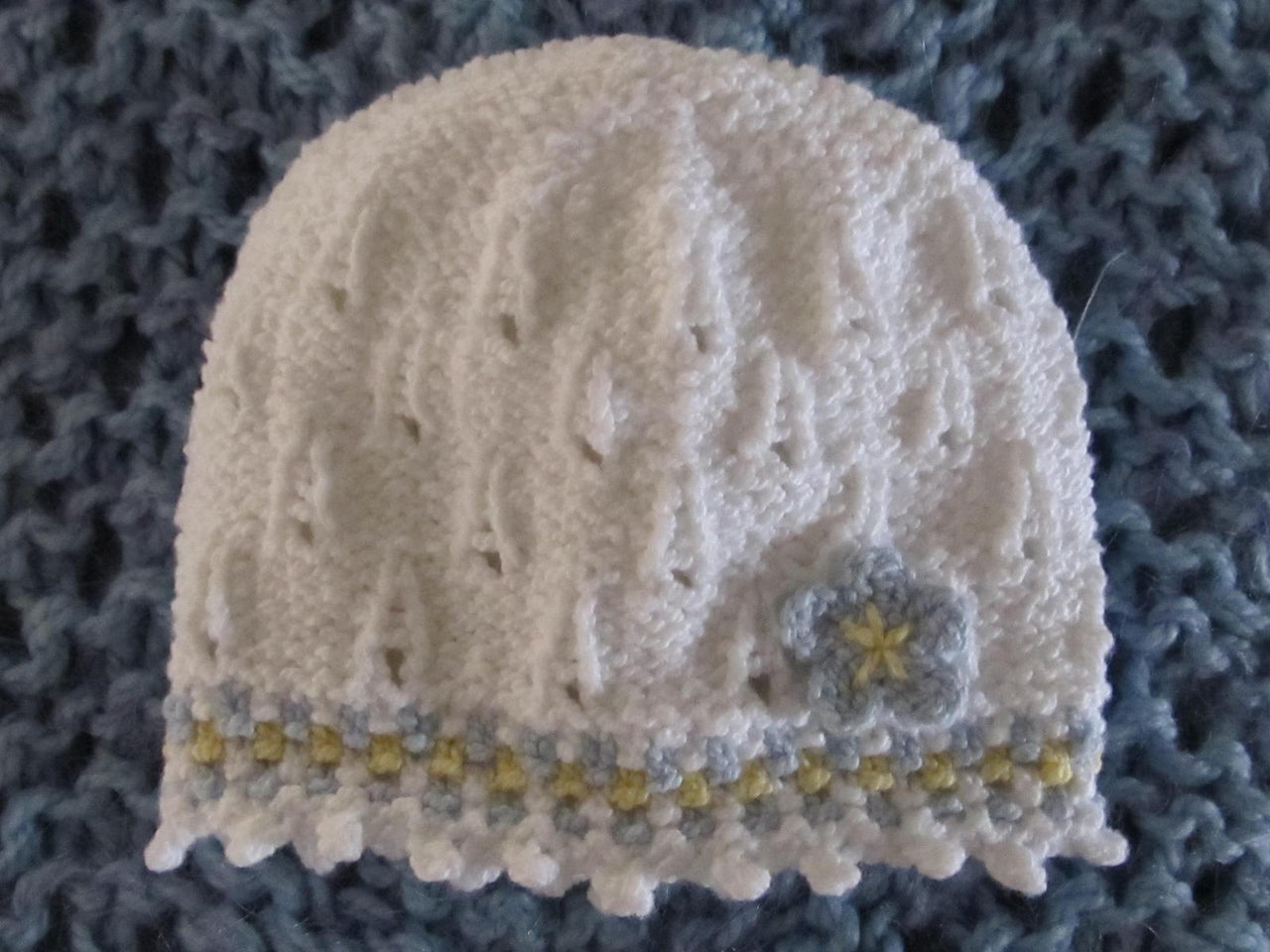 Hat with Striped Slip Stitch Border, Picot Trim
