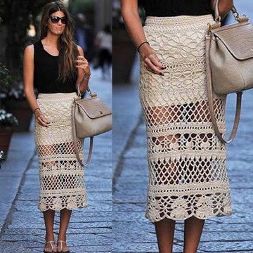 Crochet summer lacy skirt with scalloped hem.