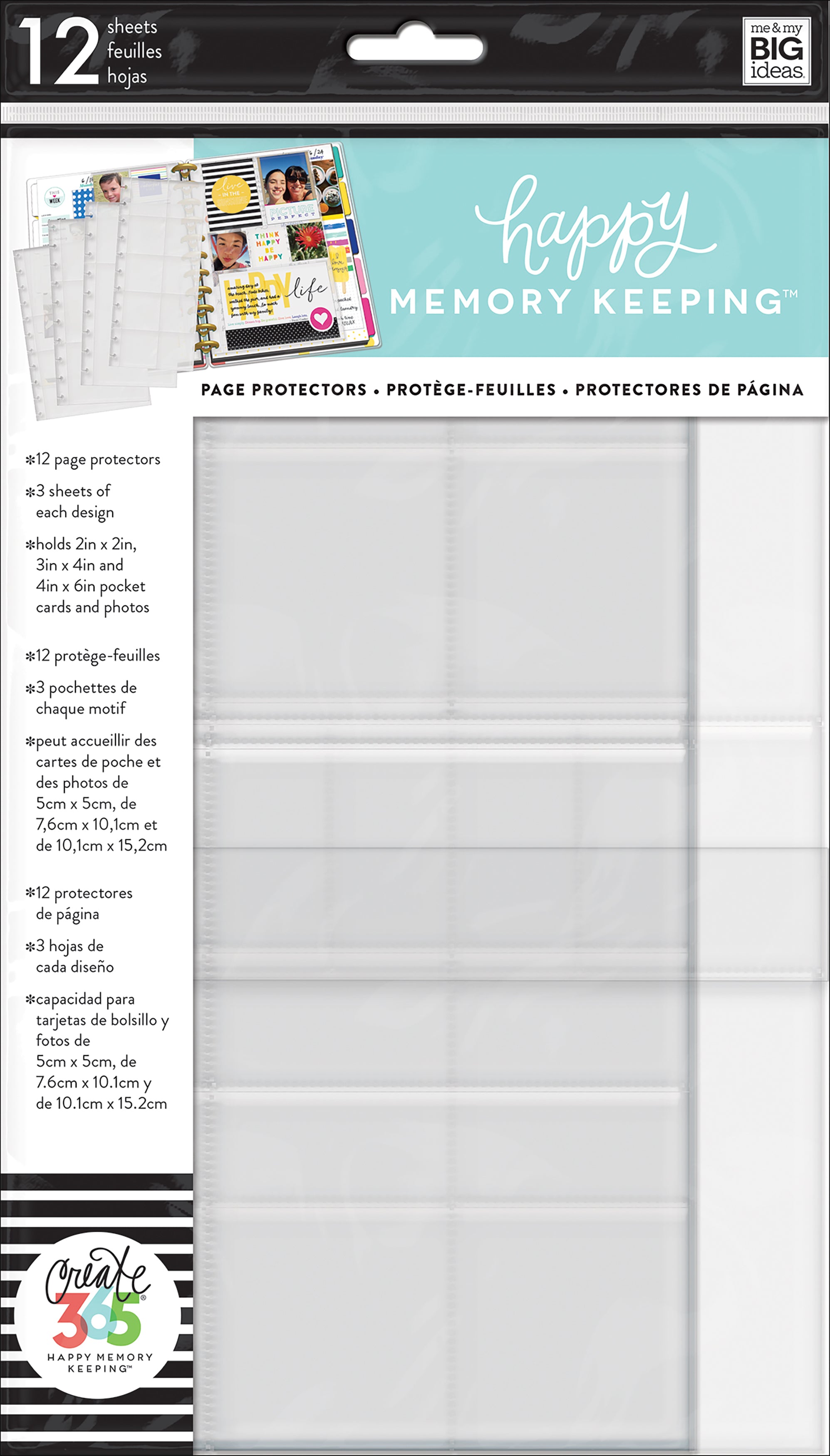 The Happy Memory Keeping Big Page Protectors - 12 Pre-Punched Sheets, 4 Designs/3 Each