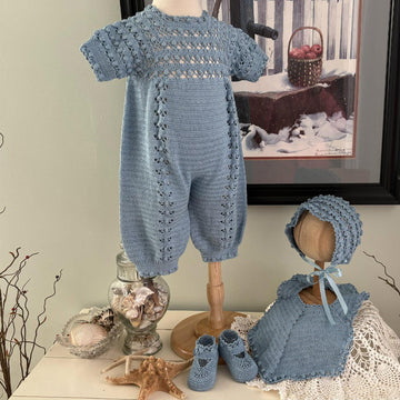 Baby Boy Christening Set Popcorn Stitch