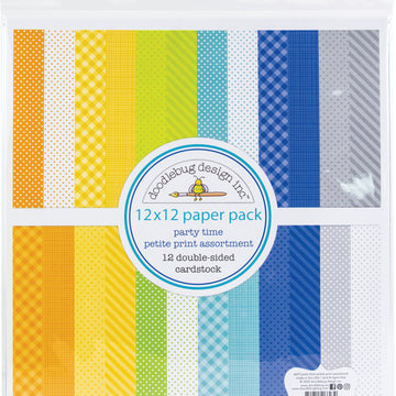 Doodlebug Petite Prints Double-Sided Cardstock 12"X12" 12/Pk - Party Time, 12 Designs/1 Each