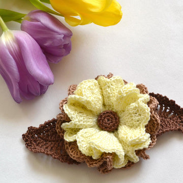 Crochet flower. Leaves applique. Flower embellishment. 3d crochet flower decoration. Flower brooch
