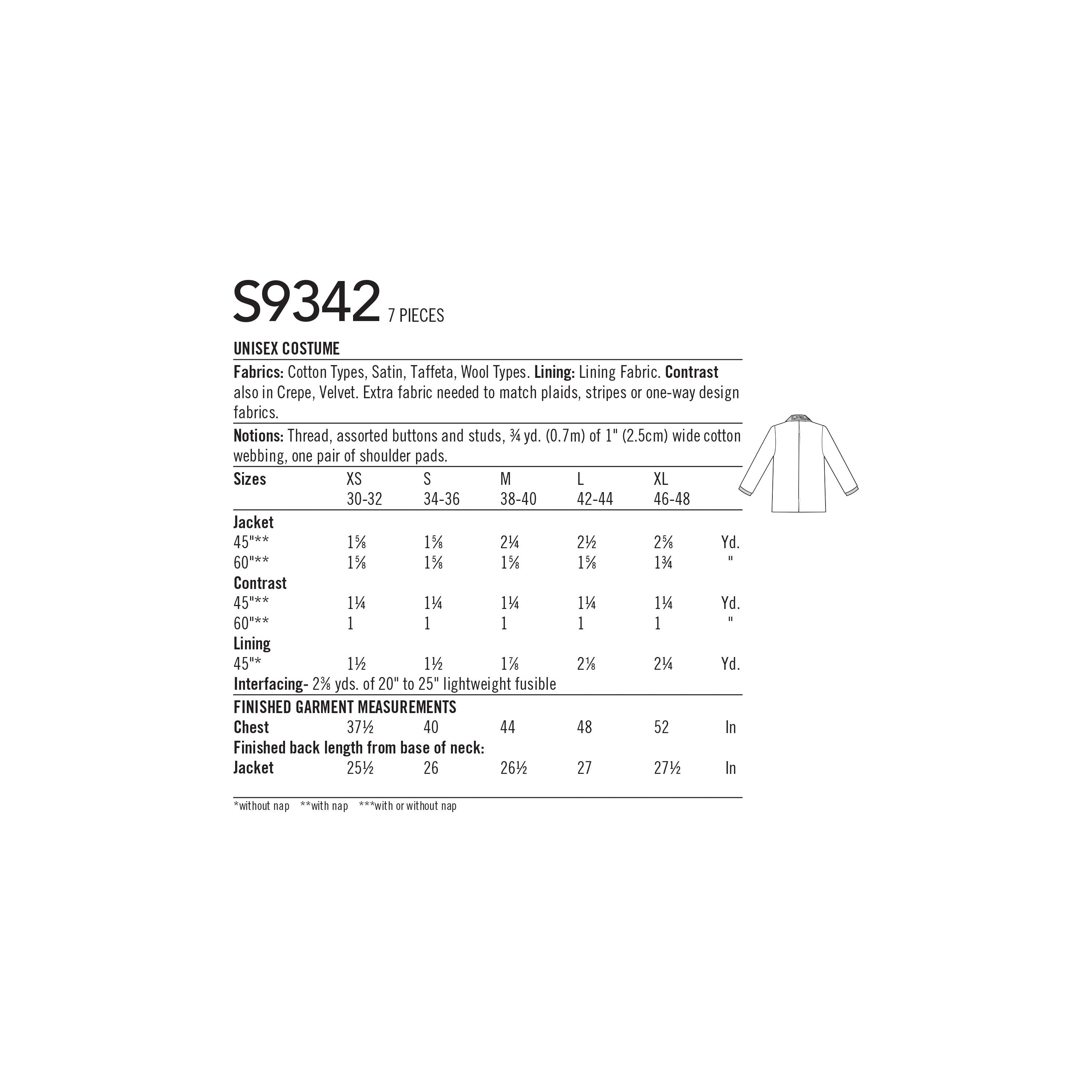 Simplicity Unisex Costume S9342 - Sewing Pattern