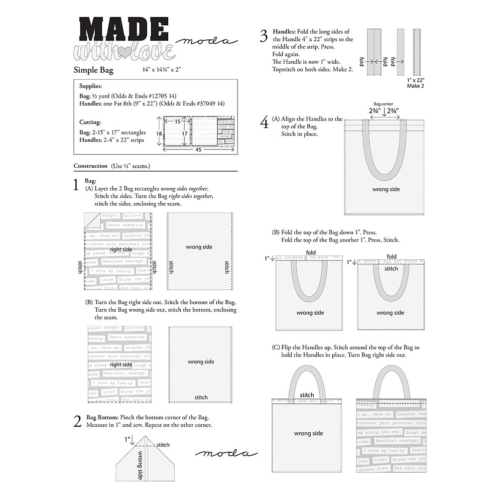 Moda Fabrics Simple Bag Quilt - Downloadable PDF