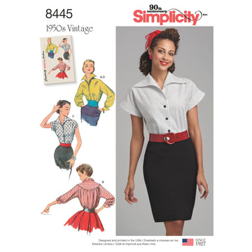 Simplicity Pattern 8445 Women's Vintage Blouses and Cummerbund 8445 - Sewing Pattern