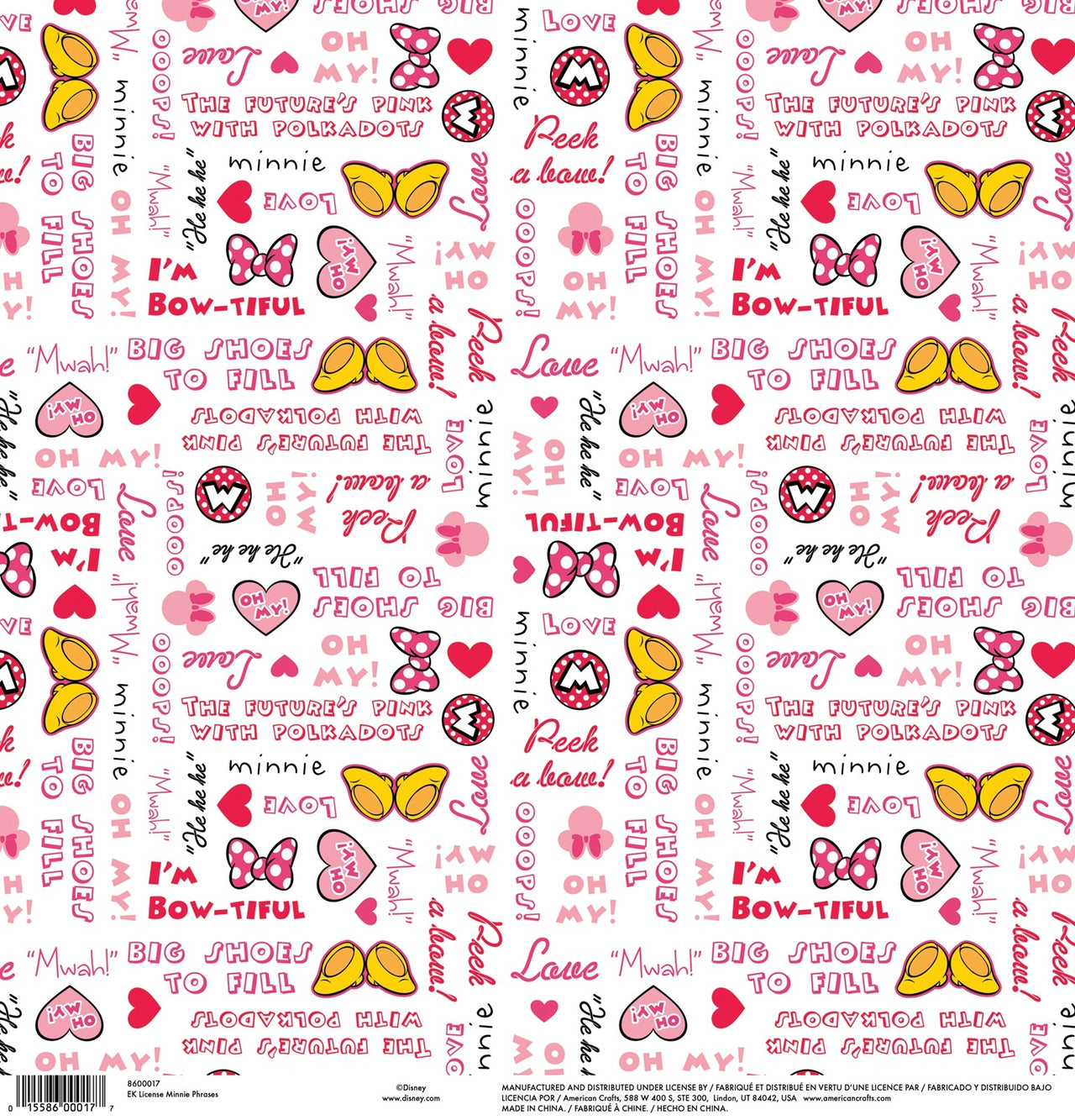 EK Success EK Disney Single-Sided Cardstock 12"X12" 25/Pkg - Minnie Phrases