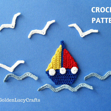 Sailboat, Seagull and Waves Applique Crochet PATTERN