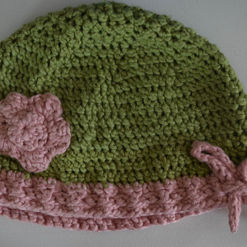 Drawstring Beanie with Yarrow Flower