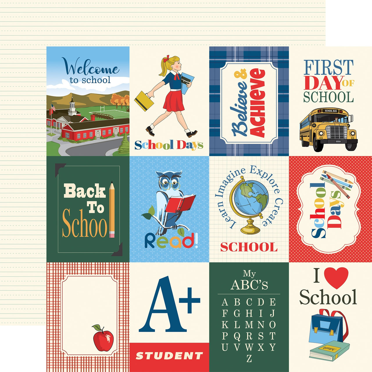 Echo Park Paper School Days Double-Sided Cardstock 12"X12" 25/Pkg - 3"X4" Journaling Cards