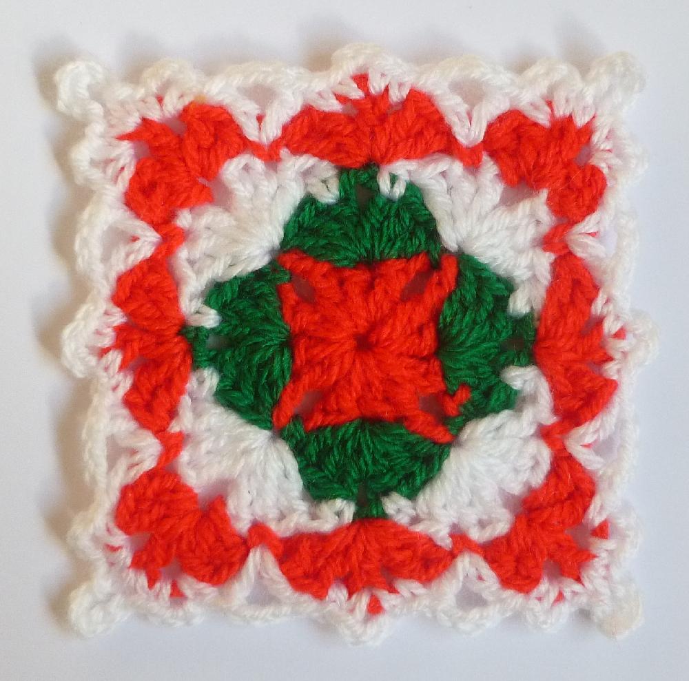 Crochet Granny Square Christmas Afghan Block Motif