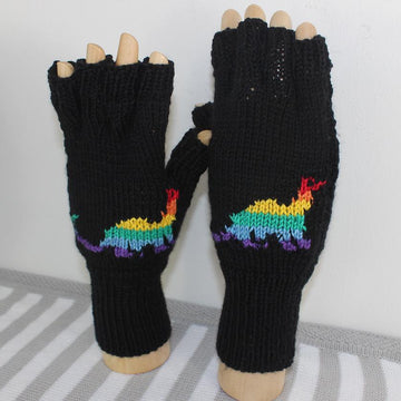 Rainbow Dinosaur Beanie and Short Finger Gloves