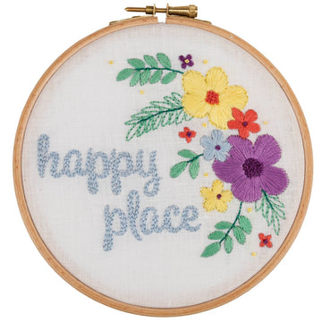 Anchor Starter Kit Happy Place Hoop Printed Embroidery Kit - 15 x 15 cm