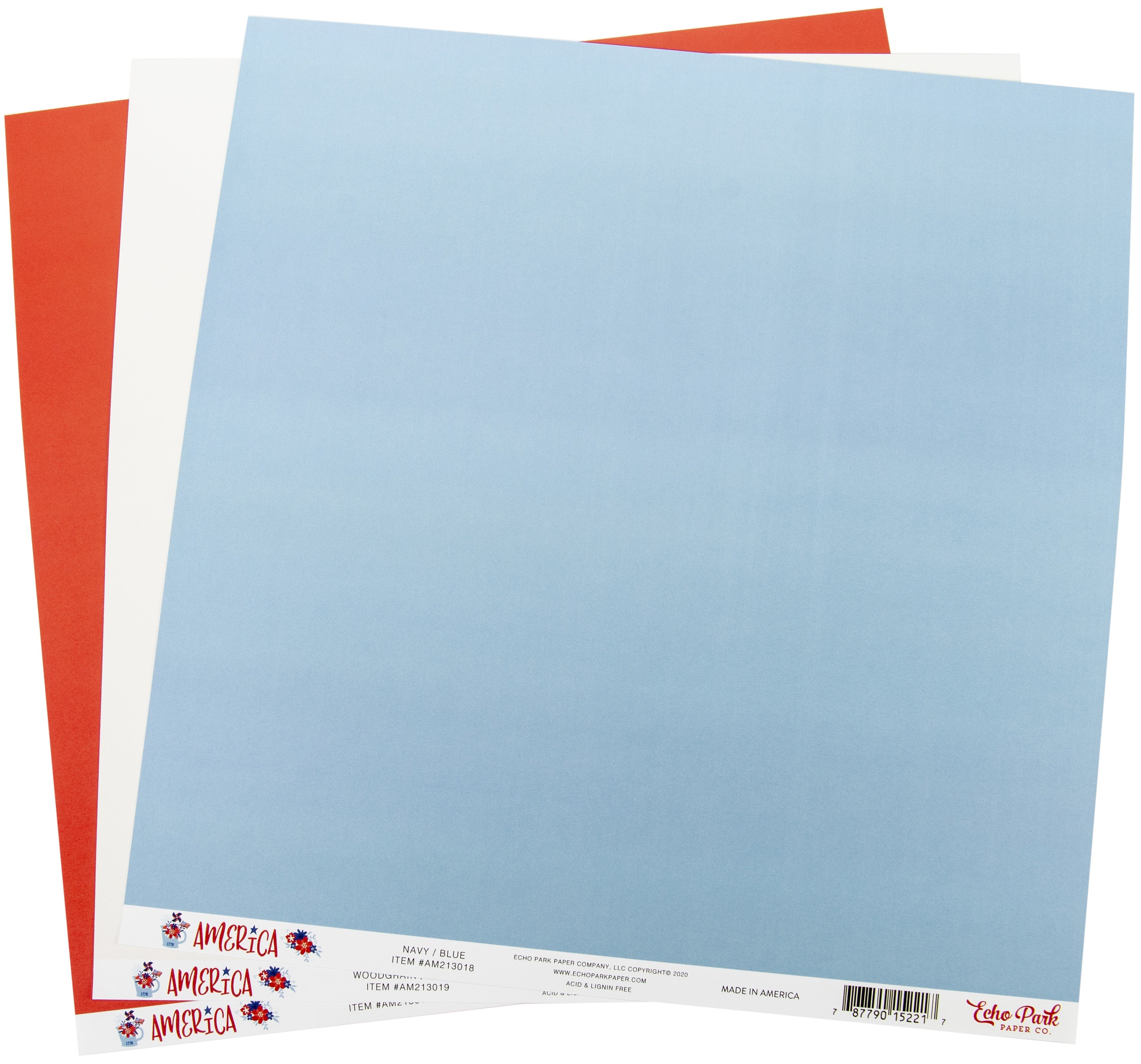 Echo Park Paper Echo Park Double-Sided Solid Cardstock 12"X12" 6/Pkg - America, 6 Colors