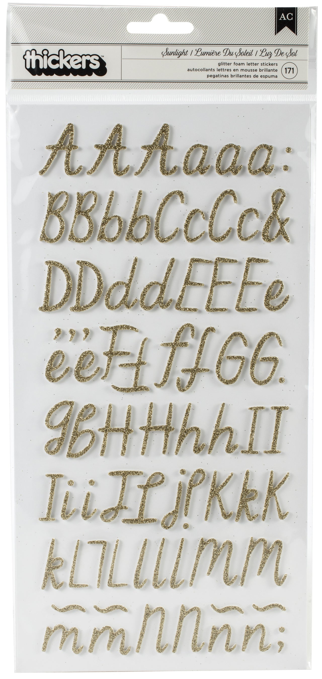 American Crafts Maggie Holmes Sunny Days Thickers Stickers 5.5"X11" 171/Pkg - Sunlight Alpha/Gold Glitter Foam