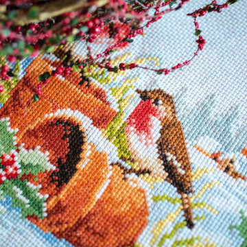 Vervaco Robins In Winter Aida Table Runner Cross Stitch Kit - 32 x 84 cm