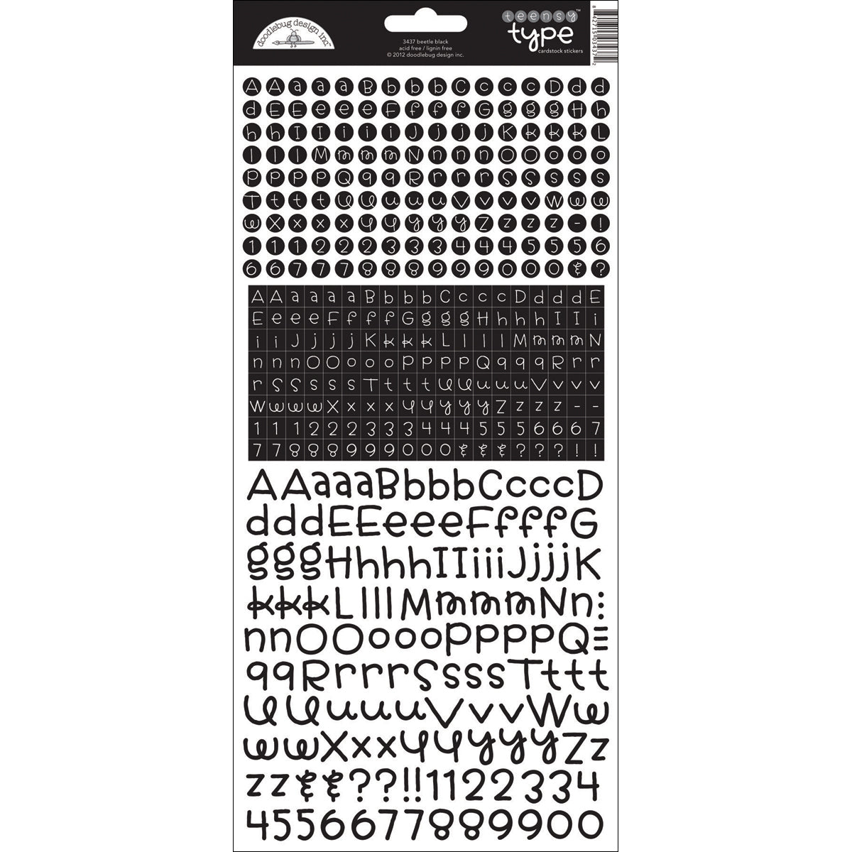 Doodlebug Teensy Type Cardstock Alphabet Stickers 6"X13" - Beetle Black
