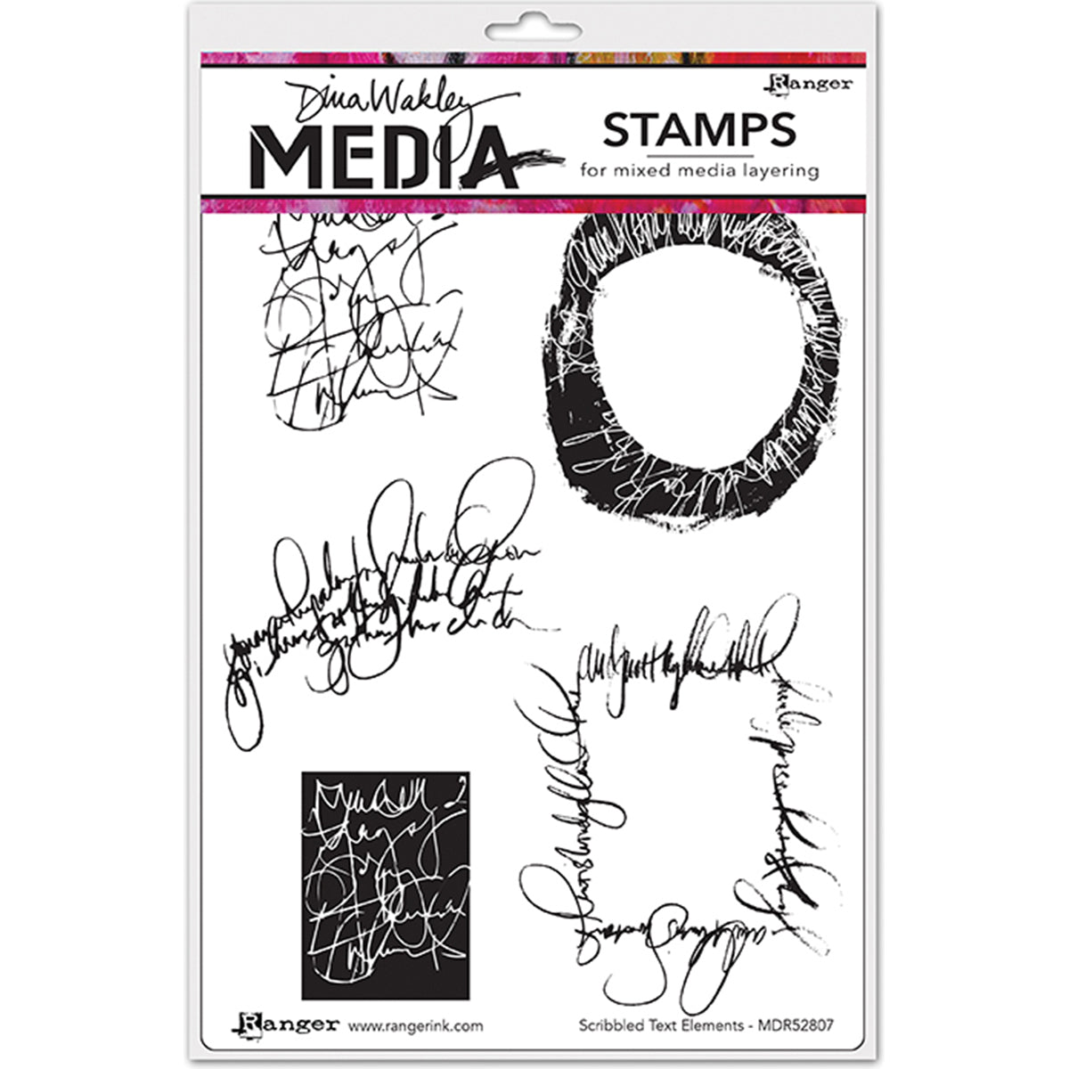 Ranger Dina Wakley Media Cling Stamps 6"X9" - Scribbled Text Elements